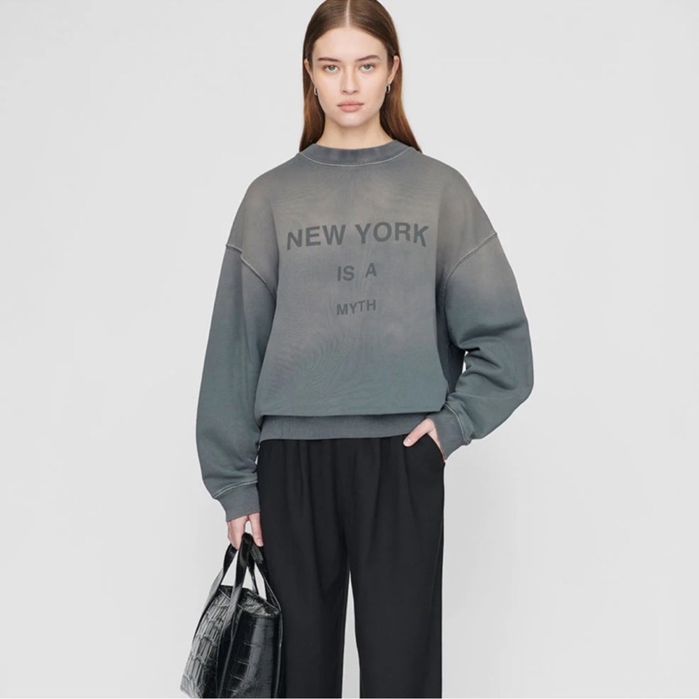 Anine Bing Gray Ombre "New York Is A Myth" Sweatshirt